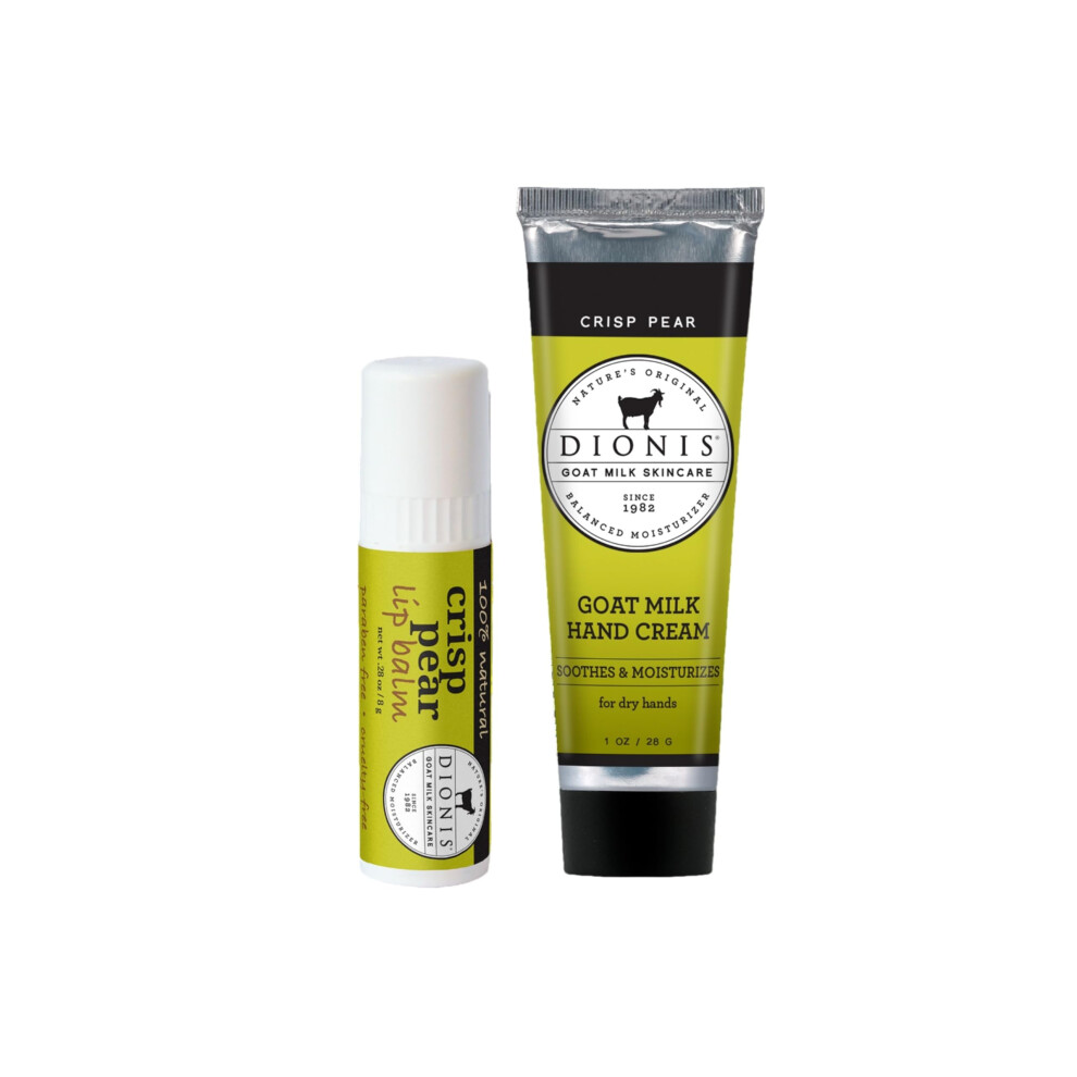 Dionis Cream Goat Milk Skincare Crisp Pear Scented Hand & Lip Balm Set (1 Oz And .28 Oz) - Made In The Usa - Cruelty-Free And Paraben-Free
