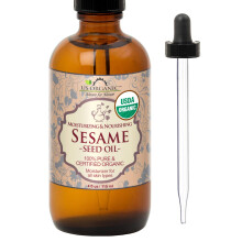 US Organic Sesamolja, USDA Certifierad Ekologisk, Ofriterad, 100% Ren, Kallpressad i Amberglasflaska