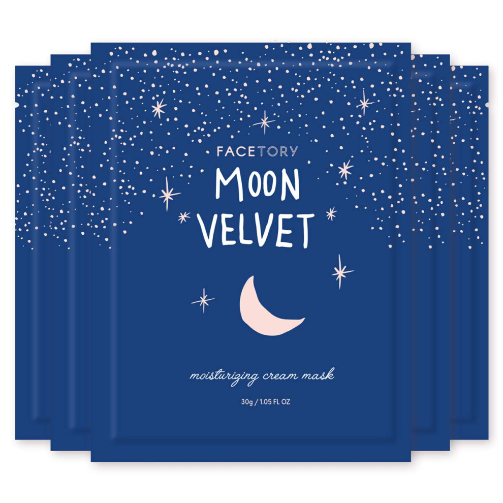 FACETORY K Beauty Face Mask Skin Care - MOON VELVET MOISTURIZING Sheet Mask with Sodium Hyaluronate & Shea Butter Cream | Moisturizing Cream Mask (5 P