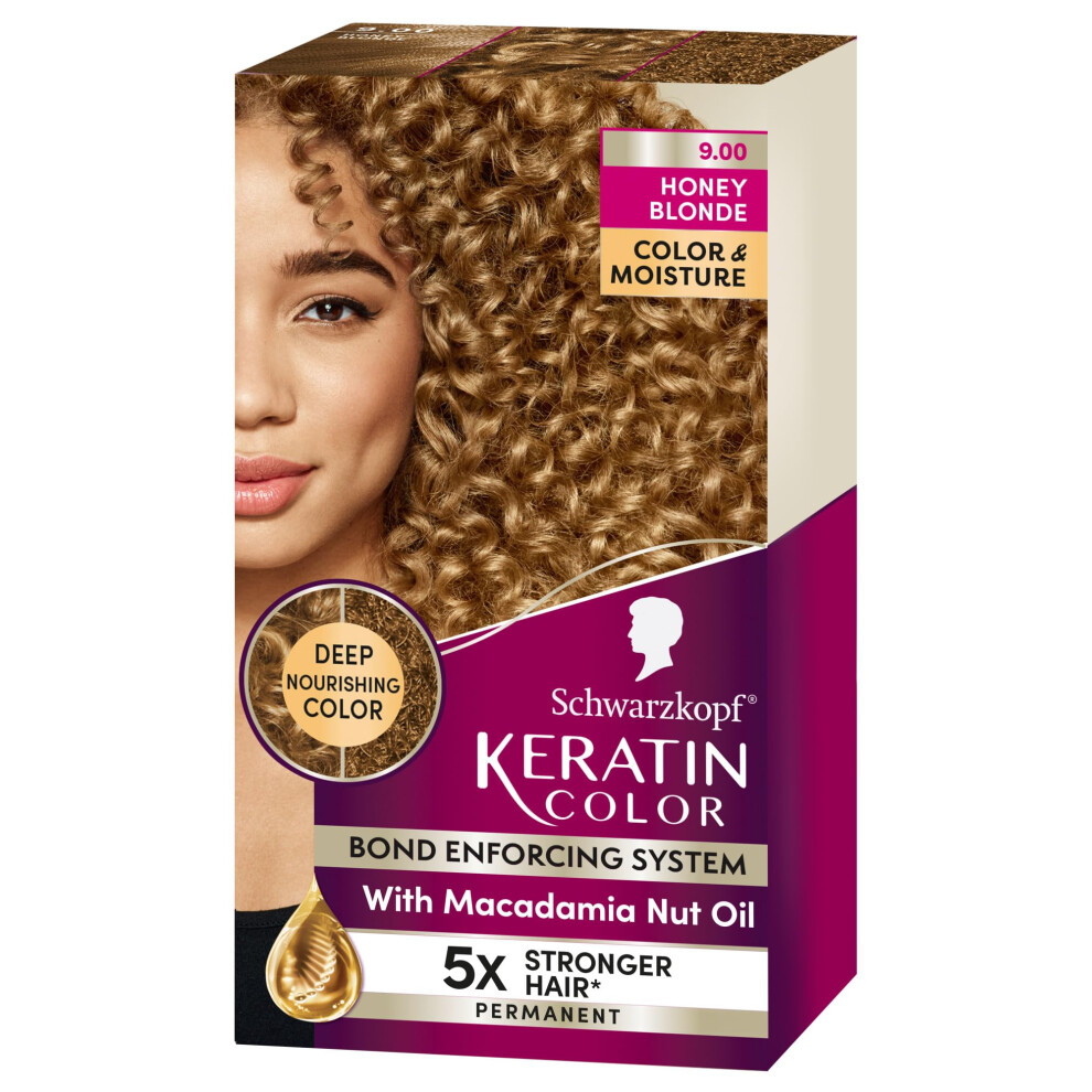 Schwarzkopf Keratin Color Permanent Hair Dye Cream  9.00 Honey Blonde  1 Application - Salon Inspired Hair Color Enriched with Keratin and Macadamia N