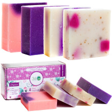 360Feel Floral 4 large Soap bar - Flower scents Lavender Lilac Hydrangea - Anniversary Wedding Gift Set - Handmade Natural Organic with Essenti