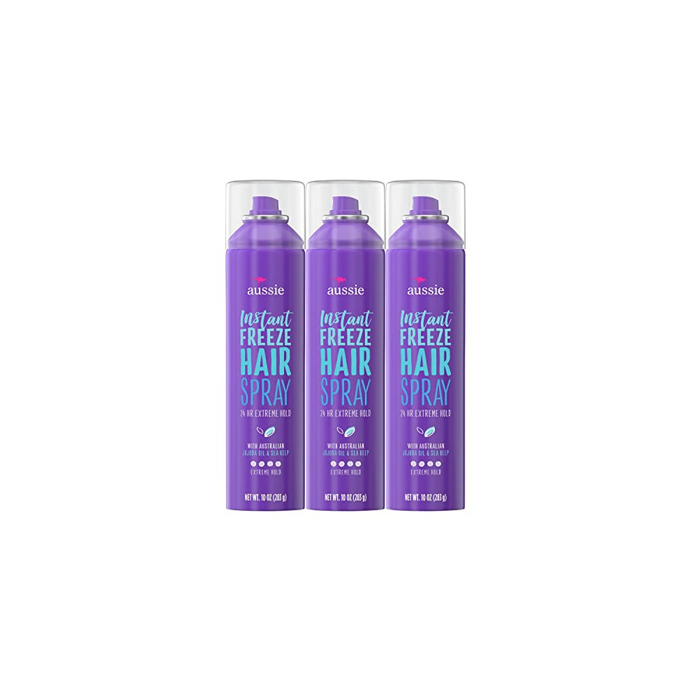 Aussie Instant Freeze Hairspray with Jojoba & Sea Kelp  Strong Hold  10.0 oz  Triple Pack
