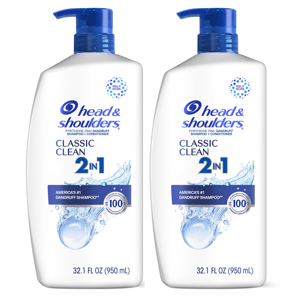 Head & Shoulders 2-in-1 Classic Clean Anti-Dandruff Shampoo & Conditioner Twin Pack  Paraben-Free  Color-Safe  Fresh Scent  32.1 Fl Oz (Set of 2)