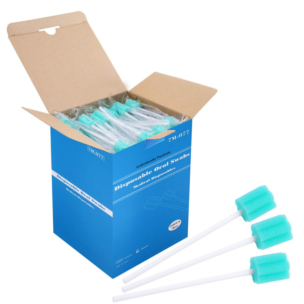 Ziznba 250 Count Disposable Mouth Swabs Sponge Unflavored & Sterile Oral Swabs Dental Swabsticks For Mouth Cleaning