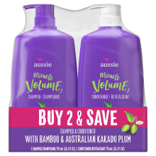 Aussie Miracle Volume med Bamboo & Kakadu Plum, SLS-fri Shampoo & Balsam, 26.2 Fl Oz (2-pack)