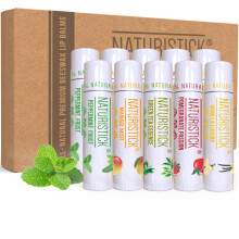 10-Pack Lip Balm Gift Set by Naturistick. Assorted Scents. 100% Natural Ingredients. Best Beeswax Chapsticks for Dry Chapped Lips. Made in USA for M