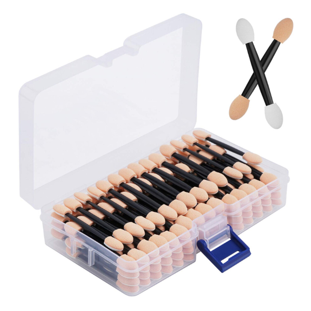 Cuttte 120Pcs Disposable Dual Sides Eye Shadow Sponge Applicators With Container 2.44' Length Eyeshadow Brushes Makeup Applicator