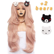 Anogol Hair Cap+ ( 2 Bears ) Vilgos rzsaszn Cosplay parka hossz szintetikus parka lnyoknak jelmez party Halloween karcsonyi parka hajkiegsz