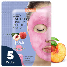 Purederm Deep Purifying Pink O2 Bubble Mask Peach (5-pack) - Bubble Face Sheet Mask voor zuiverend en hydraterend