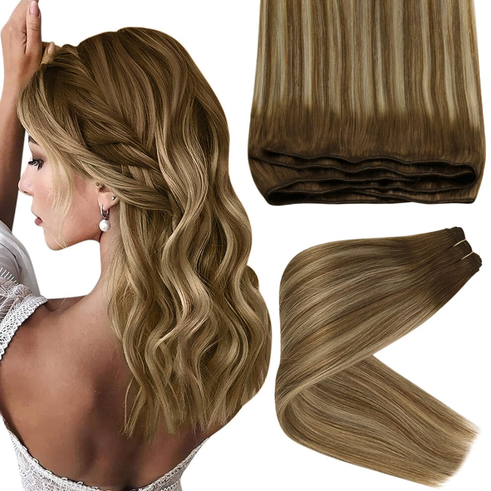 Sunny Hair Unisex Brown,Silver Sunny Sew In Extensions Human Hair Wefts Balayage Real Hair Extensions Sew In Remy Weft Hair Extensions Real Human Hair Chestnut Brown Ombre Platinum