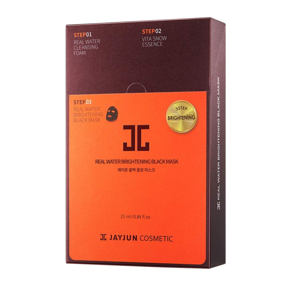 Black Jayjun Real Water Brightening Mask Pack Of 10 Sheets 25Ml 0.84 Fl. Oz. Brightening Hydrating Sheet Mask 3 Step
