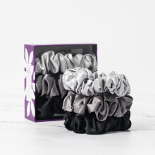 Mulberry Park Silks 100% Pure Silk Hair Scrunchies 3 Pack - Prevents Frizz Hair Breakage Gentle On All Hair Types Hair Accessories - Large (Black