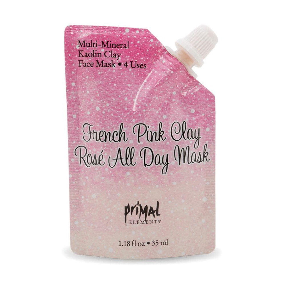 Primal Elements Pink Face Mask Clay Mud Facial Treatment Multi-Use Package 1.18 Oz - French Clay Rose All Day