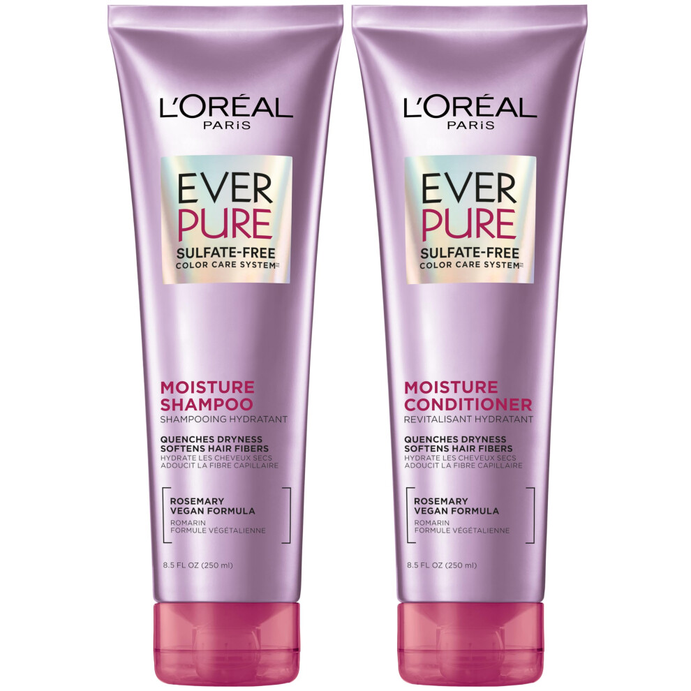 L'Oreal Paris Moisture Sulfate Free Shampoo and Conditioner Set  Hair Care for Color-Treated Hair with Rosemary Botanicals  EverPure  1 Kit