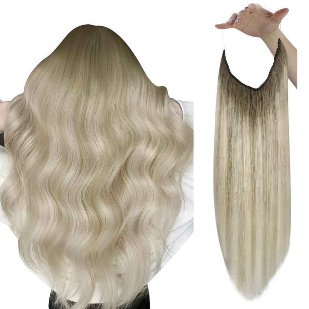 Sunny Hair Unisex Silver Sunny Wire Hair Extensions Human Hair Ombre Light Ash Blonde To Platinum Blonde Highlights Invisible Wire Extensions Ombre Secret Wire Hair Extensions