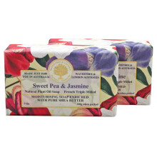 Wavertree & London Sweet Pea & Jasmine Scented Natural Soap (2 Bars) 7oz Moisturizing French Triple Milled Soap Bars enriched with shea butter - Pur