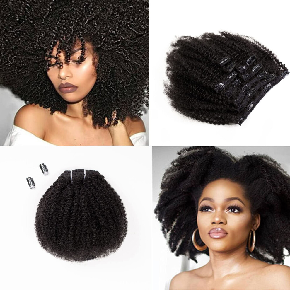 Saga Queen Brazilian Afro Kinky Curly Clip In Human Hair Extensions Clip Riccia Afro Crespa Brasiliana Nelle Estensioni Dei Capelli Umani 9 Pezzi 20 Clip 120 G/Pck (1 Bundle 14Inch, Natural Black)-image