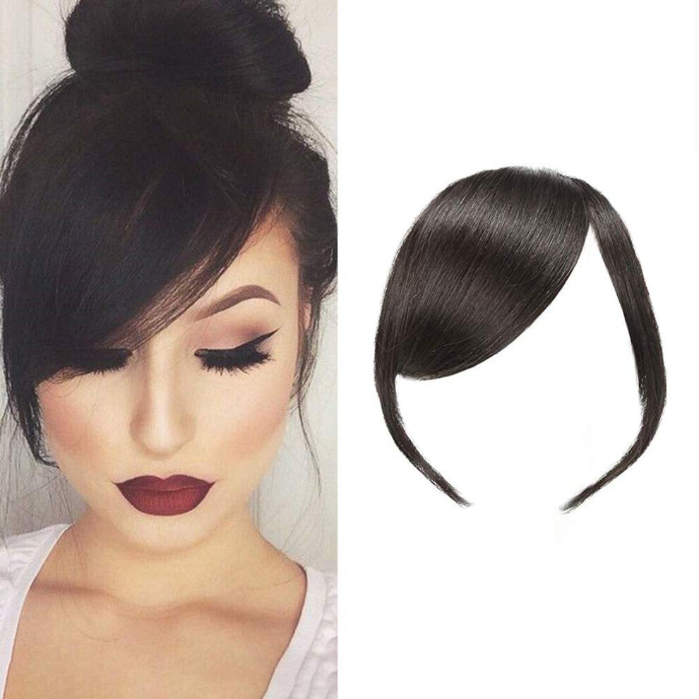 Dsoar Thick Side Bangs Clip In Real Human Hair Bangs Natural Clip On Side Bangs Straight Fringe Hair Extensions(Natural Black Color With Temples)