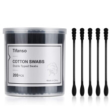 tifanso 200 Count sorte bomuldspinde Naturlig sort dobbelt spids bomuldsknopper Cruelty-Free ?re vatpinde Klor-fri Hypoallergenic