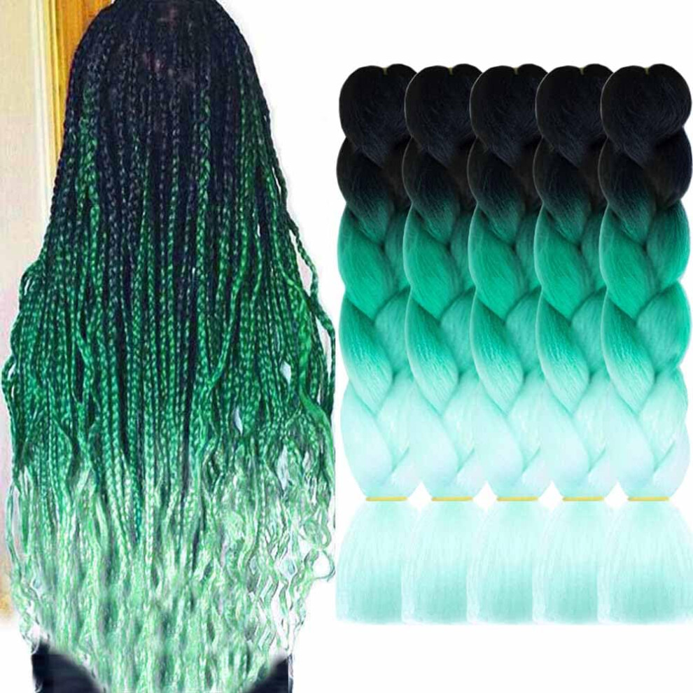 Aidusa Color Braiding Hair 5Pcs Synthetic Braids Hair Extensions 24 Inch Three Tones Braids For Box Braids Senegal Twist Crochet Braids 100G (#47 Blac