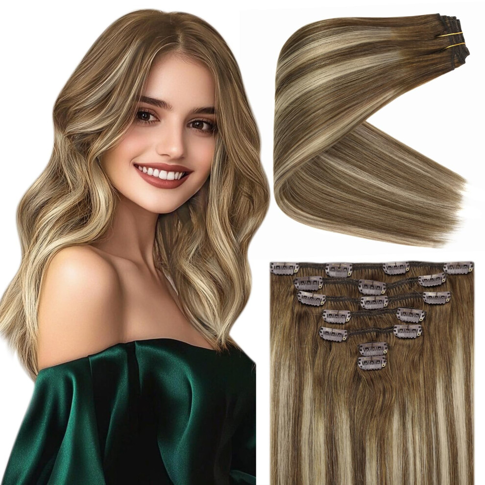 Ve Sunny Unisex Brown,Silver Balayage Clip In Hair Extensions Human Hair Clip In Extensions Brown Blonde Clip In Ombre Hair Extensions Chestnut Brown Balayage Platinum Bl
