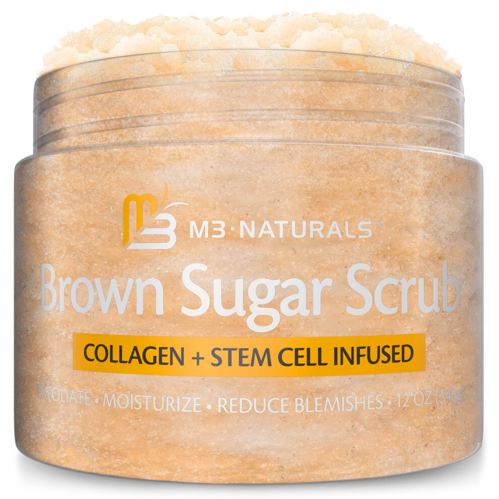 M3 Naturals Brown Sugar Scrub Face Foot & Body Exfoliator Infused With Collagen And Stem Cell Natural Exfoliating Salt Body Scrub For Toning Skin Cellulite Skin C