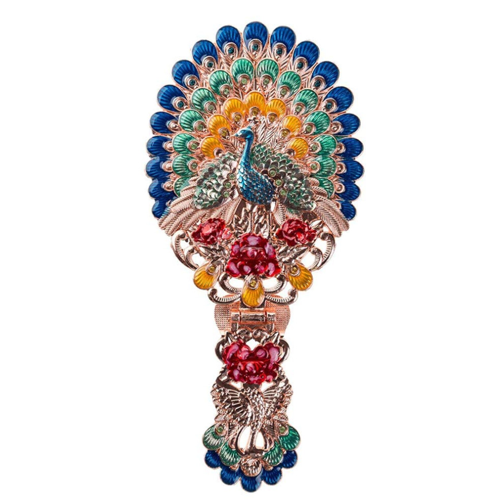 Nerien Vintage Hand Mirror Vanity Makeup Mirror Travel Foldable Peacock Antique Handheld Mirror Portable Adjustable Embossed Handle Mirror Decorat