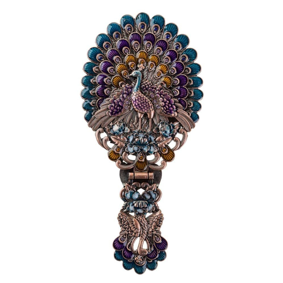 Nerien Vintage Hand Mirror Vanity Makeup Mirror Travel Foldable Peacock Antique Handheld Mirror Portable Adjustable Embossed Handle Mirror Decorat