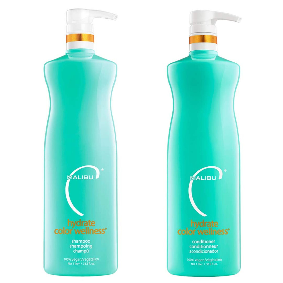 Malibu C Hydrate Color Wellness Duo - Hydrating Shampoo and Conditioner Set for Color-Treated Hair - Extends Color Vibrancy and Longevity - Vegan & Su