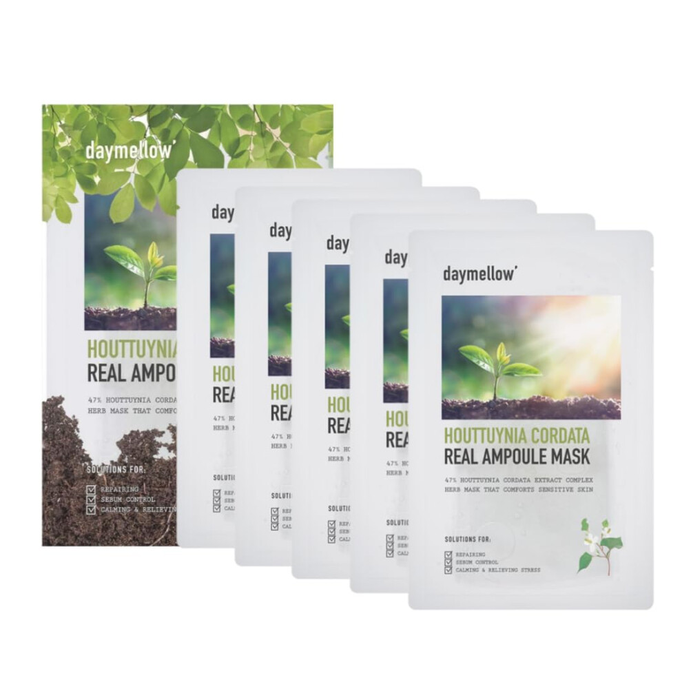 Daymellow Sheet Mask 5Pack Heartleaf Houttuynia Cordata Real Ampoule Masks For Dry Sensitive Skin Face Moisturizer Soothing For All Skin Types Fa