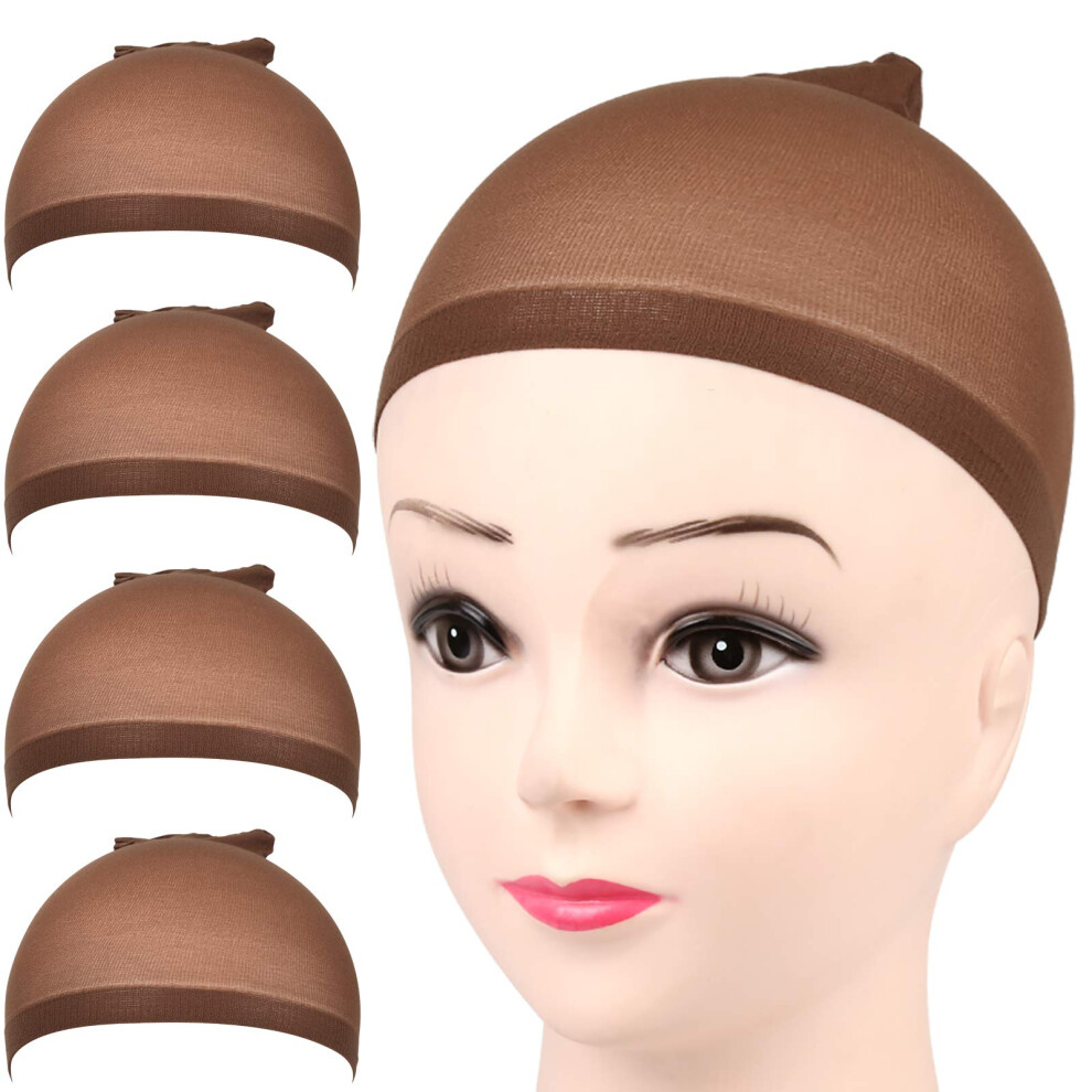 Fandamei Unisex Brown Wig Cap 4 Pieces Dark Stocking Wig Caps Stretchy Nylon Wig Caps For Women