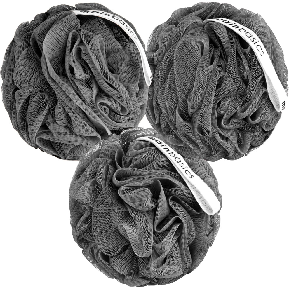Hlavn Z Klady Mainbasics Charcoal Infused Bath Shower Loofah Sponge Pouf Body Wash Scrubber (Set Of 3)
