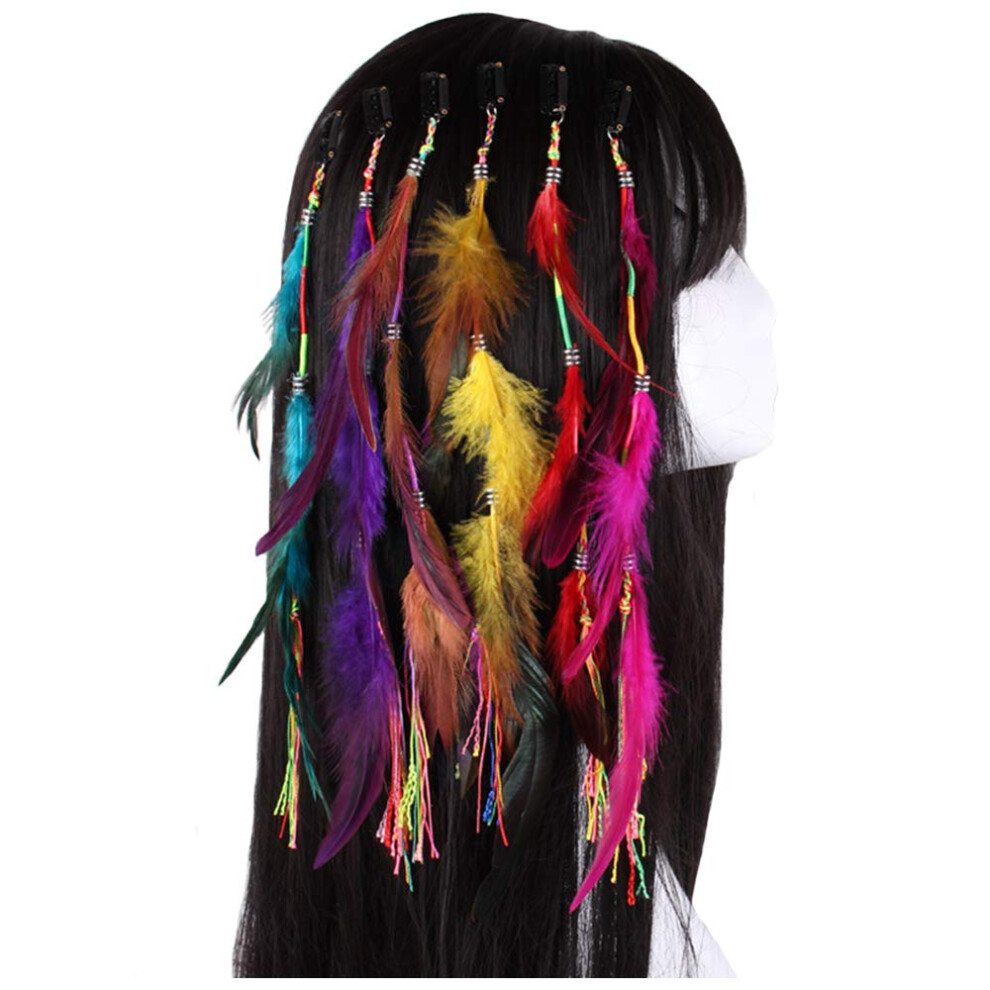 Cbluo Unisex Feather Headband Hippie Indian Boho Hair Hoop Tassel Bohemian Headdress Headwear Headpiece Women Girls Kids Crown Hairband Hair Bands Party Decor