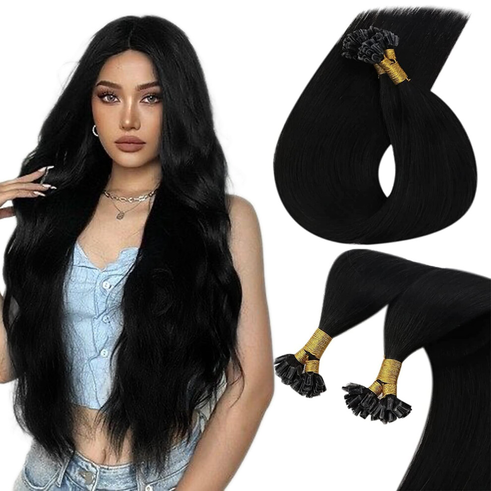 Soligt Hï¿½R Unisex Black Sunny U Tips Extensions Real Human Hair Jet U Tip Extensions Human Hair Extensions U Tip For Women 22Inch 50S 50G