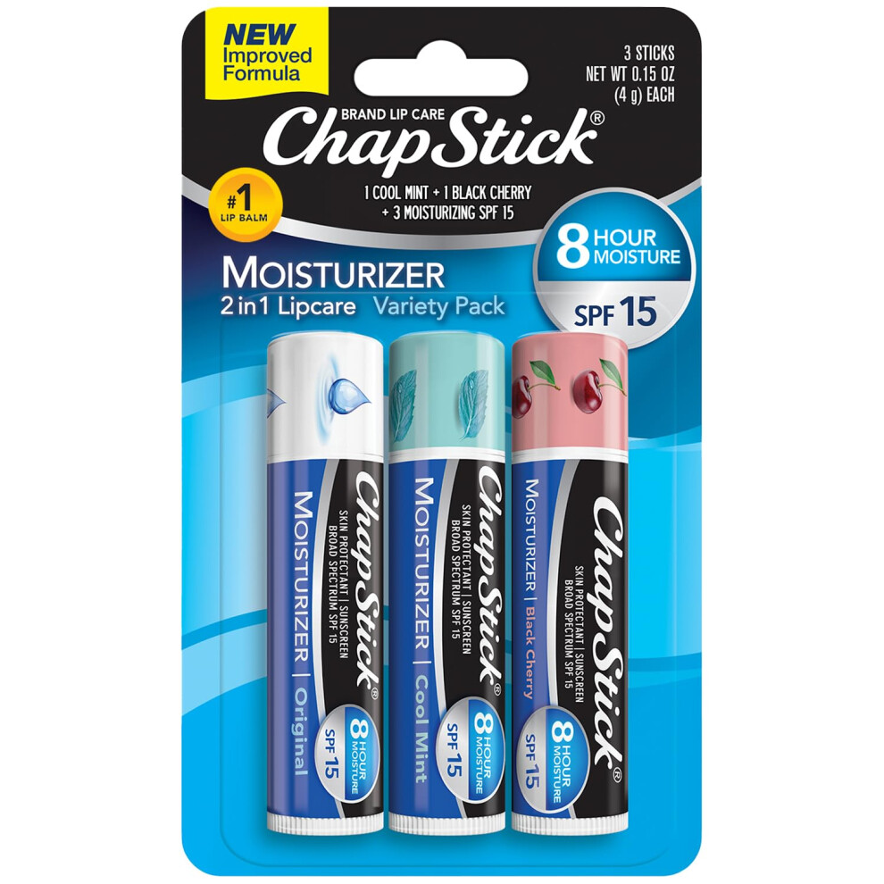 Chapstick Krem ??Nawilzajacy 2-W-1 Lipcare Spf 15 Oryginalne Czarne Wisni Cool Mint 3-Pak-Salm Przeciwsloneczny Z Aloesem I Witamina E 0,15 Ea-image