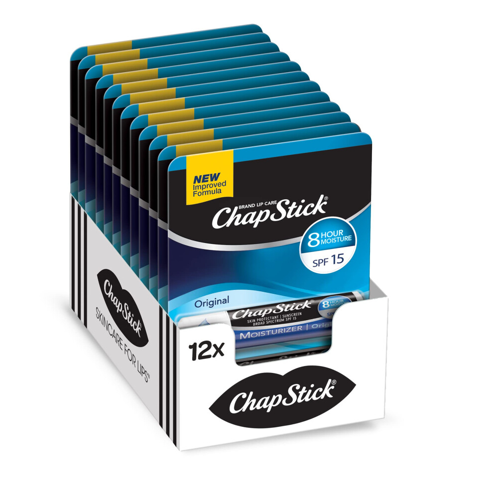ChapStick Moisturizer Original Lip Balm Tubes  SPF 15 and Skin Protectant - 0.15 Oz (Pack of 12)