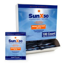 CoreTex Sun X 50 SPF Individual Sunscreen Packets Travel Size (100ct.) - Paraben Oxybenzone & Octinoxate Free - Oil Free Broad Spectrum (UVA/U