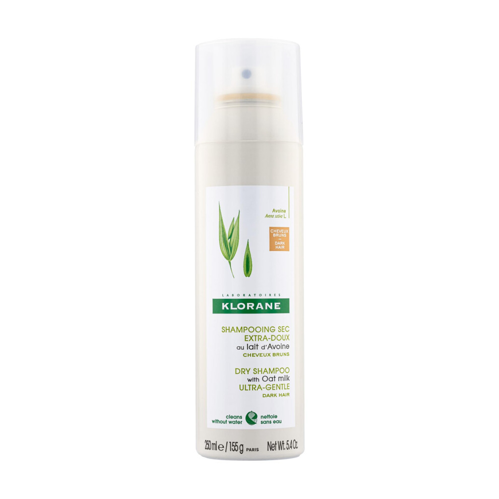 Klorane Dry Shampoo with Oat Milk  For Dark Hair  Natural Tint  All Hair Types  Paraben & Sulfate-Free  Jumbo Size  5.4 oz.