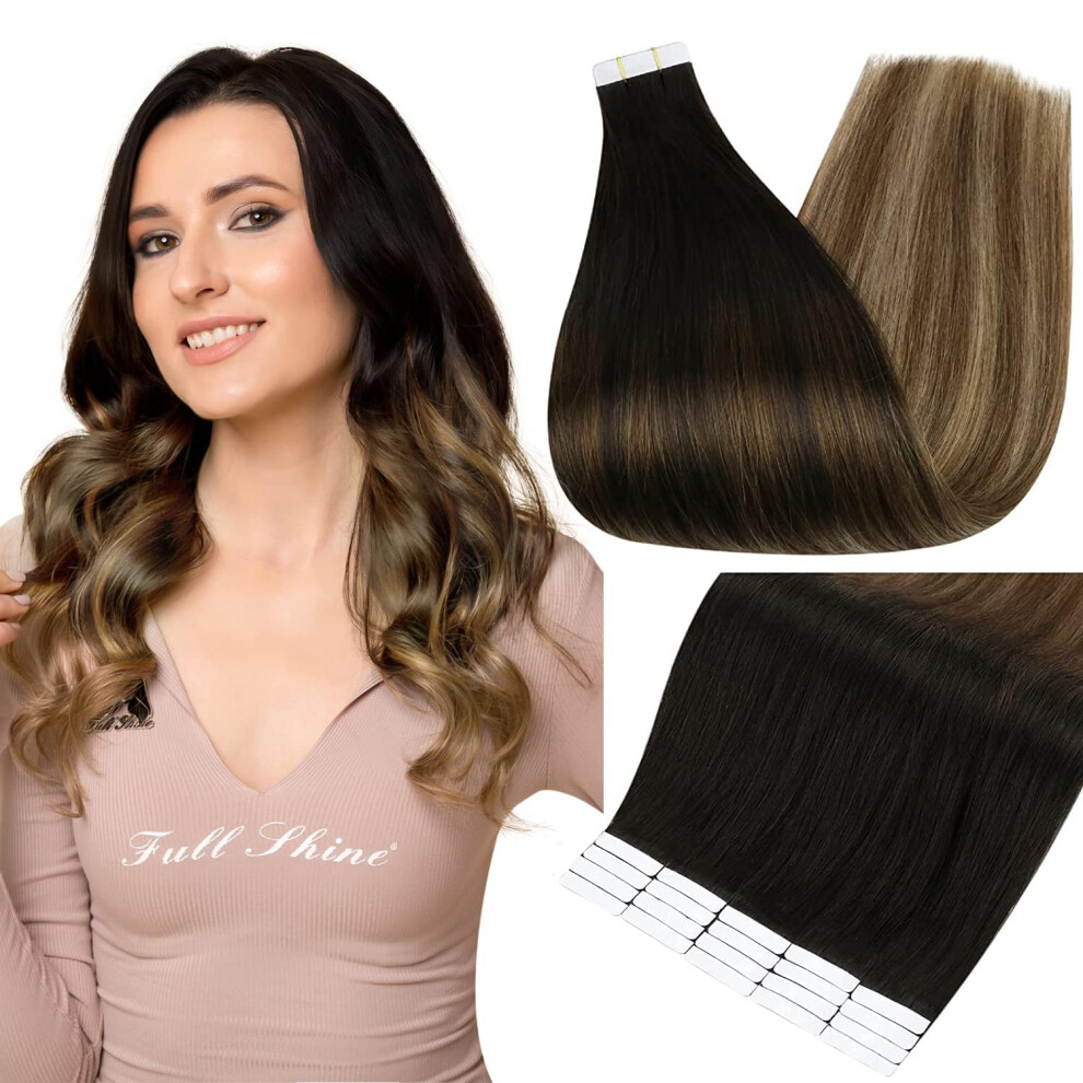 Fshine Balayage Tape In Hair Extensions Human Hair 20 Inch Seamless Skin Weft Hair Extensions Color 1B Fading To 6 And 27 Honey Blonde 20 Pcs 50 Gram
