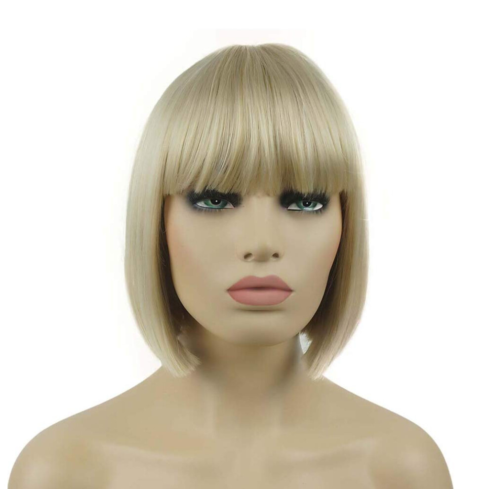 Lydell Unisex 8"""" Straight Short Bob Hair Flat Bangs Cute Central Dot Skin Top Heat Resistant Synthetic Wigs (122)