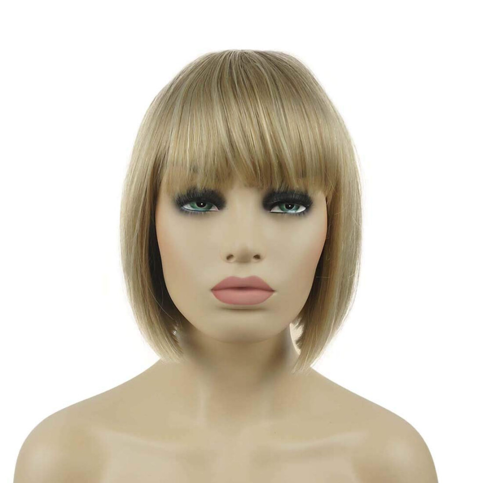 Lydell Unisex 8"""" Straight Short Bob Hair Flat Bangs Cute Central Dot Skin Top Heat Resistant Synthetic Wigs (15Bt613 Blonde Mix)