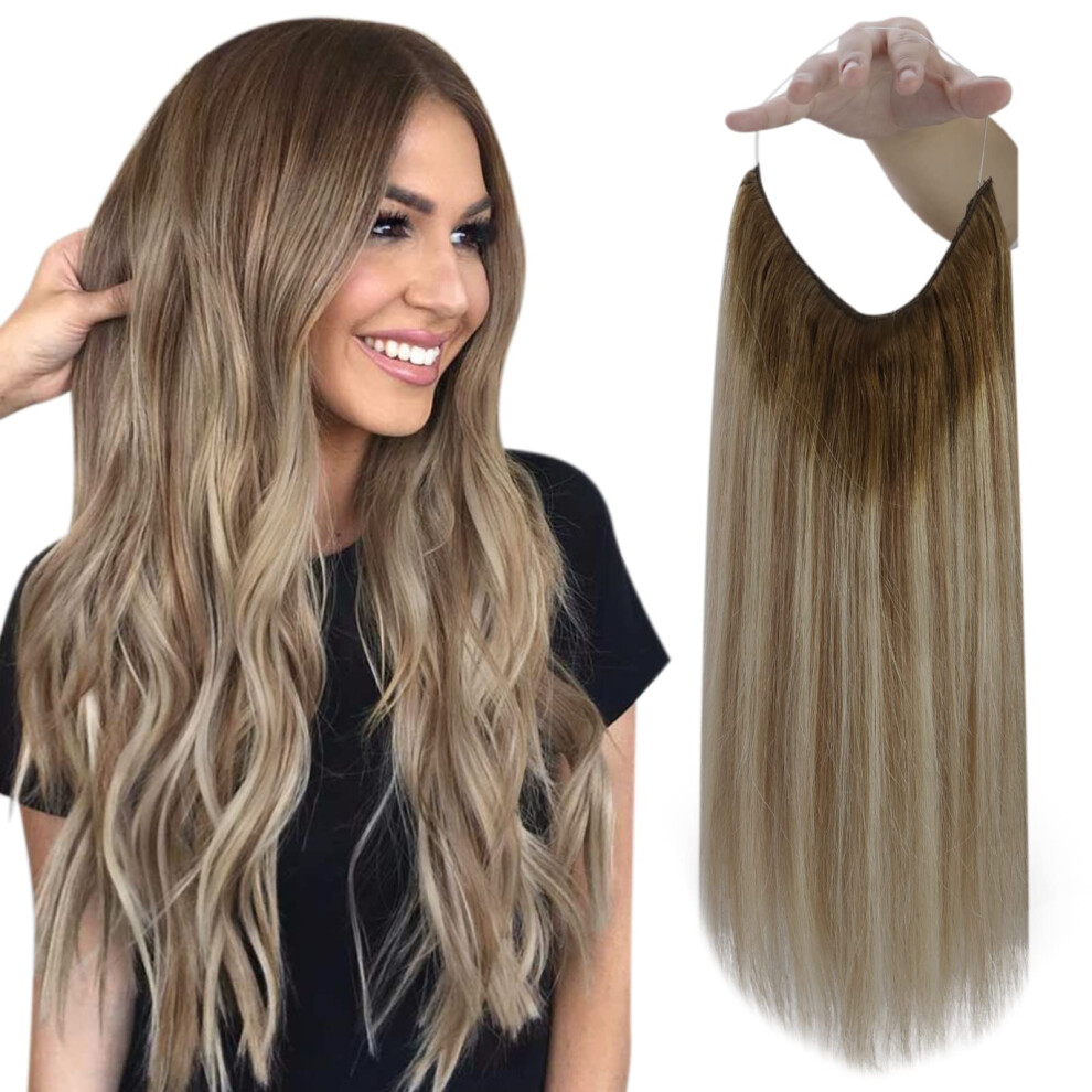 Fshine Secret Extensions Human Hair Invisible Wire Wire 90Gram Layered Clip In Hair Extensions Human Hair Dark Brown To Ash Brown And Blonde 16Inch