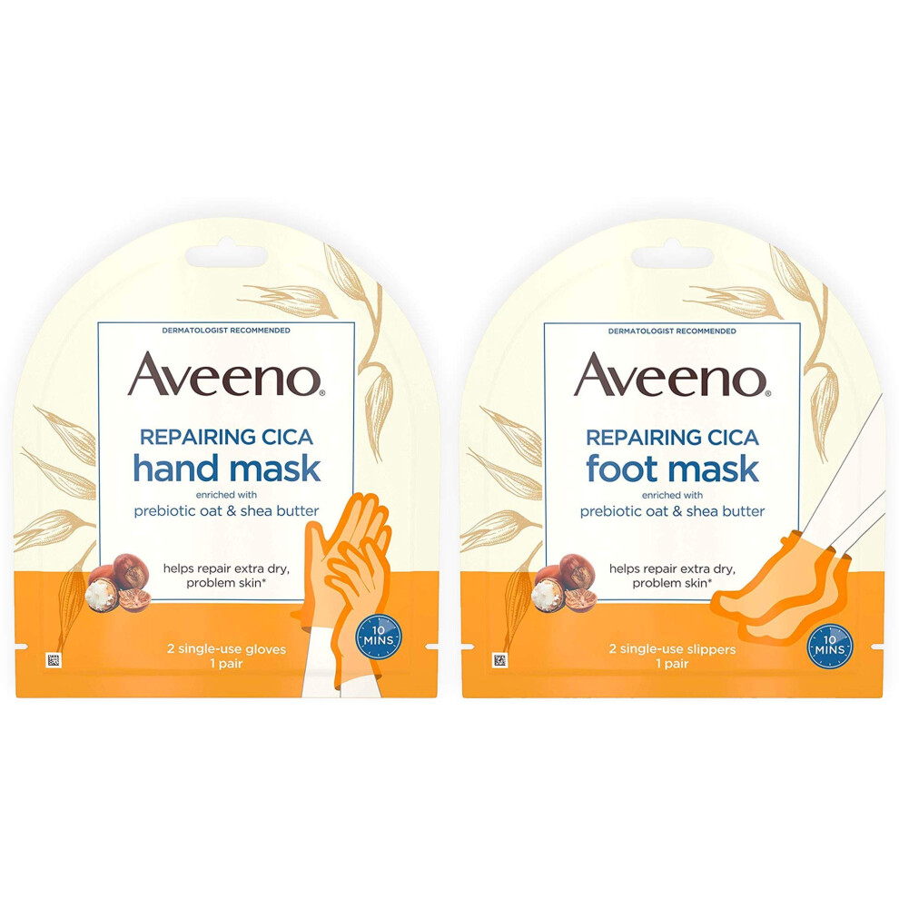 Aveeno Repairing CICA Foot Mask & Hand Mask with Prebiotic Oat and Shea Butter  for Extra Dry Skin  1 ea
