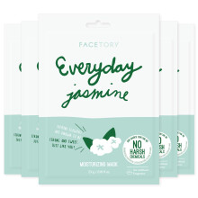 FACETORY K Beauty Gesichtsmaske Hautpflege – Everyday JASMINE Feuchtigkeitsspendende Tuchmaske | Pflanzlich mit Jasminaufguss (5er-Pack)