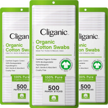 Cliganic ?kologiske bomuldspinde 1500 antal - 100 % ren naturlig bomuld Klorfri Hypoallergen bl?de blide og absorberende knopper
