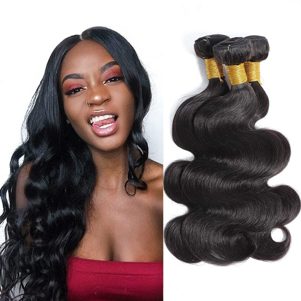 Selina Unisex Black Hair 12A Brazilian Body Wave Bundles Virgin Hair 3 Bundles(10 10 10 Inch) 300G Remy Hair Unprocessed Human Hair Weave Natural Color Human