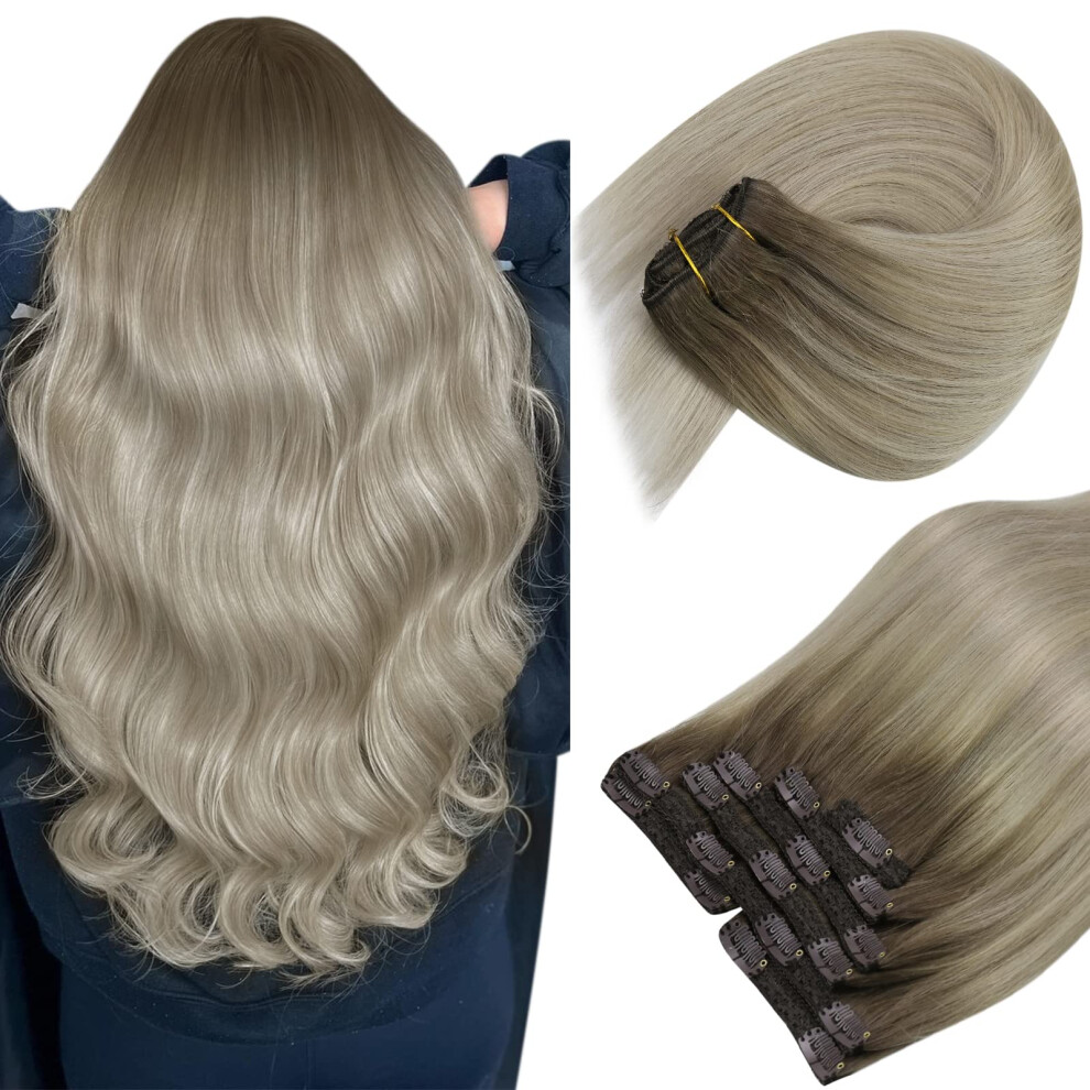 Sunny Hair Unisex Sunny Ombre Clip In Hair Extensions Real Human Hair Clip In Remy Hair Extensions Ash Blonde Ombre Sunkissed Blonde Remy Clip In Human Hair Extensions