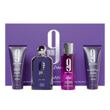 Afnan 9 PM Pour Femme Luxury Perfume Gift Set - Eau De Parfum (3.4 Oz) Shower Gel (3.4 Oz) Body Mist (5.0 Oz) Body Lotion (3.4 Oz)