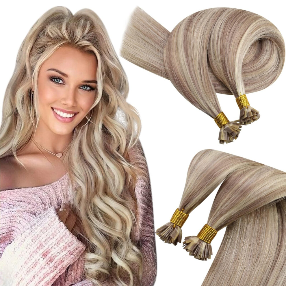 Soligt Hï¿½R Unisex Sunny Hair Flat Tip Hair Extensions Ash Blonde Highlighted Bleach Blonde Flat Tips Human Hair Extensions Keratin Hair Extensions Real Hair Blonde Fusi