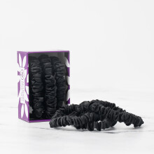 Mulberry Park Silks 100% Pure Silk Hair Scrunchies 3 Pack - Prevents Frizz Hair Breakage Gentle On All Hair Types Hair Accessories (Black Sm